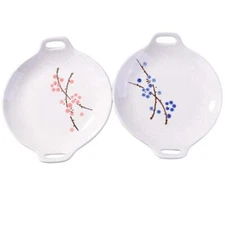Japanese Hand-painted Ceramic Dinner Plates Red Blue Set 2 Household Tableware