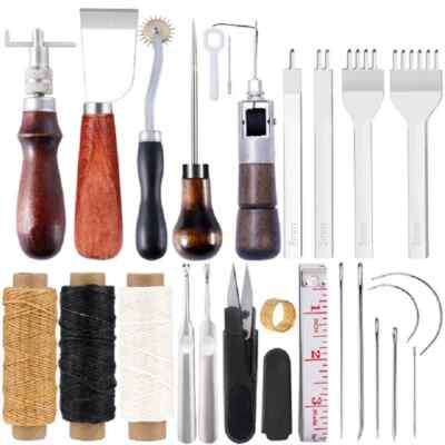 Leather Craft Tool Kits Leather Hand Sewing Repair Kit Stitching Punch Carving