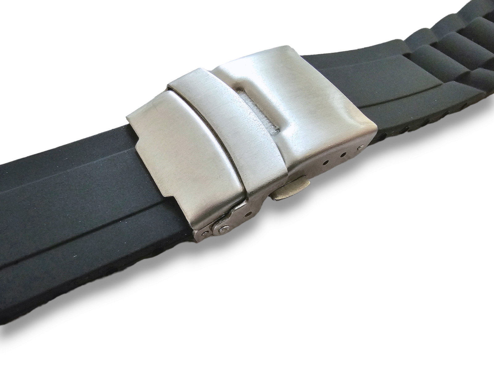 Curved End Silicone Rubber Deployment Watch Strap Band 16 18 20 22 24 26mm Black