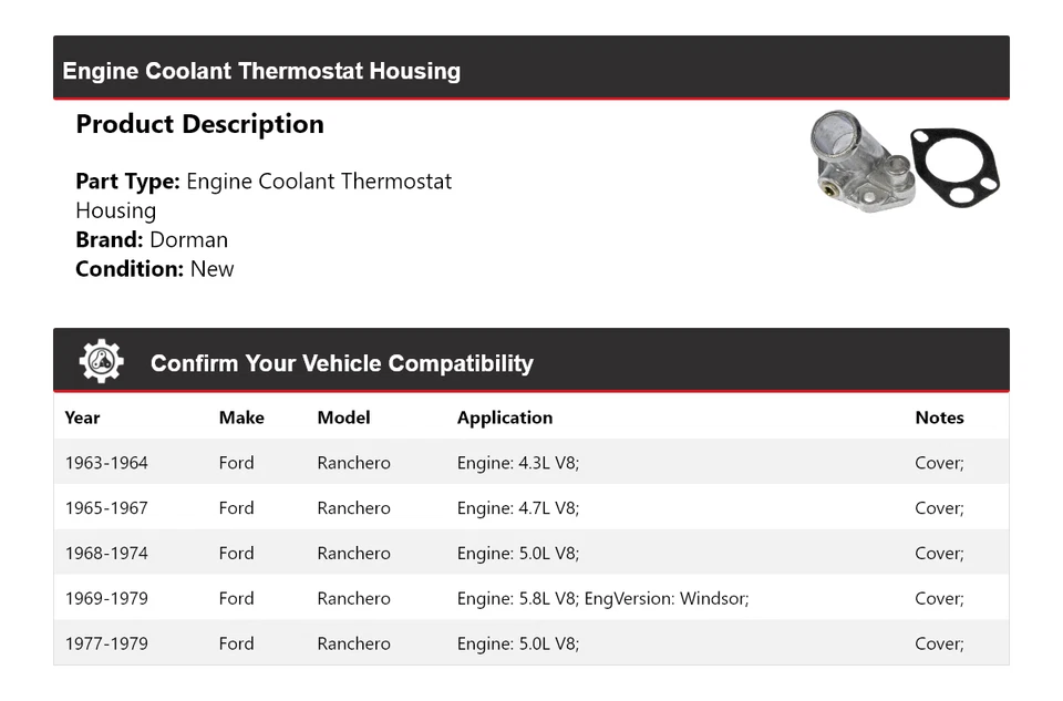 Carcasa termostato refrigerante motor Ford Ranchero Dorman 1963-1979 1964 1965 Foto 2 de 4