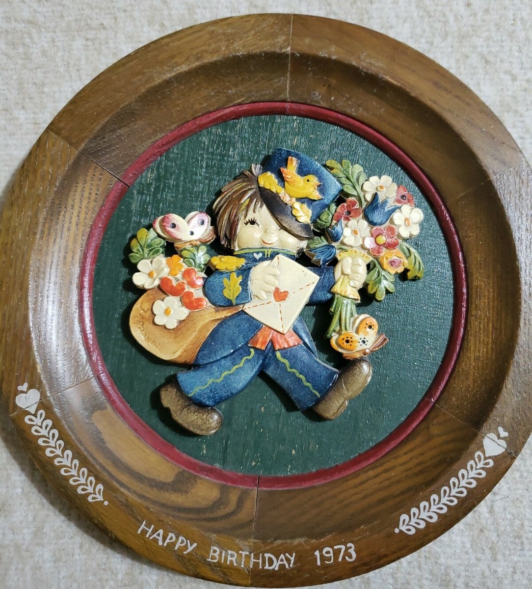 Vintage Anri Happy Birthday 1973 wooden collector plate 8