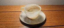 VINTAGE SEMI PRECIOUS STONE / ONYX DEMITASSE CUP AND SAUCER