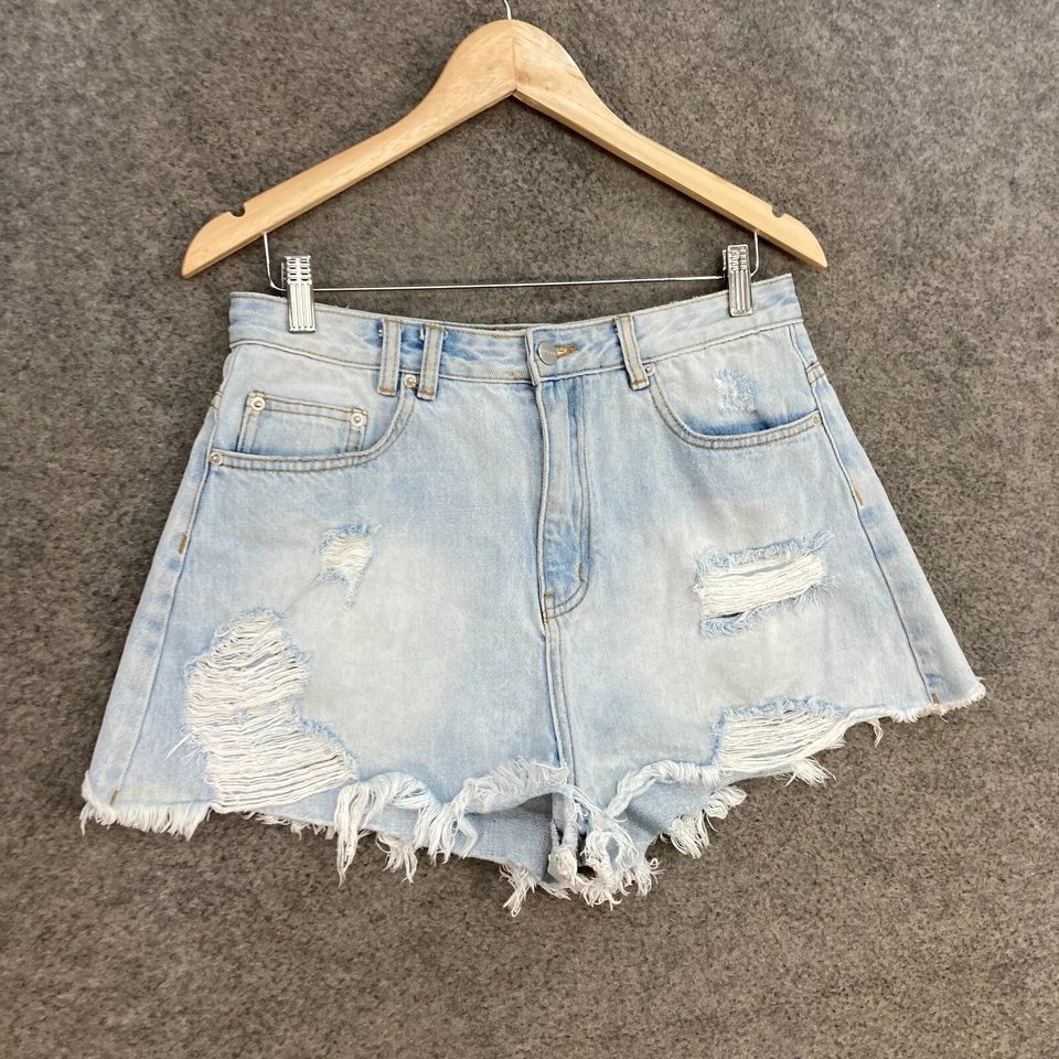 Pantalones cortos para mujer Insight talla 30 tiro alto denim deshilachado algodón 19007 Foto 3 de 4