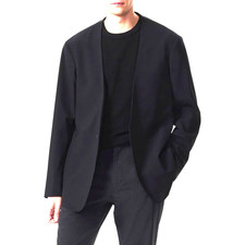 Rag Bone Blazer Size 42 Black Slim Fit Collarless Wool Blend Ripstop Jacket