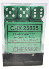 Chessex Dice d6 36 Green w/White Opaque 12mm Six Sided Die CHX 25805