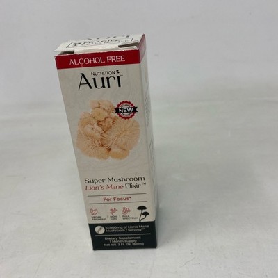 Auri Lion's Mane Liquid Elixir 2 fl oz Amber Glass Vegan Alcohol-Free