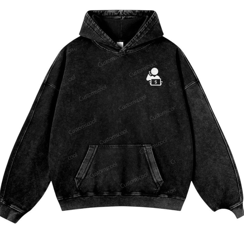 Custom Cool, Trader Casual Washed Hoodie, Black, Large, P2P 22in, Length 27in