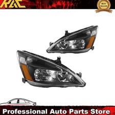 Headlight Assembly For 2003-2007 Honda Accord Halogen Amber Reflector Black Lr Headlight Assembly For 2003-2007 Honda Accord Halogen Amber Reflector Black Lr