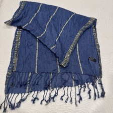 Scarf Shawl Wrap, 100 Viscose, Blue /Golden 20 X 66