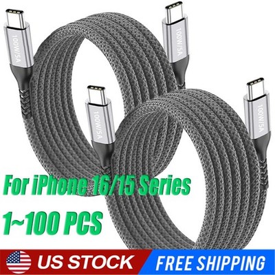 60W USB C to C Cable Fast Charge PD Nylon Cord 3/6/10FT for iPhone16 Samsung lot