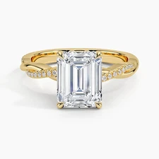 2.00 CT Emerald Cut E VS1 Lab Grown Twisted Vine Diamond Ring in 14K Yellow Gold