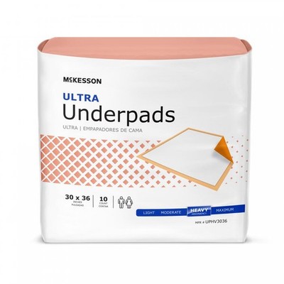 McKesson Ultra Underpads 30x36'' Unisex Fluff/Polymer Core Peach Heavy Absorb 10