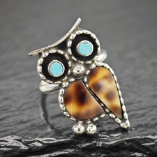 Navajo Paul Lucario Jr. Owl Sterling Silver Ring Sz 7