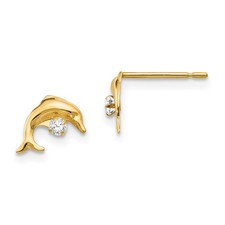 14k Yellow Gold Round Cubic Zirconia Dolphin Shape Stud Earrings 0.21gm