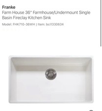 Franke FHK710-36WH 36 Farmhouse/Undermount Single Basin Fireclay Kitchen Sink