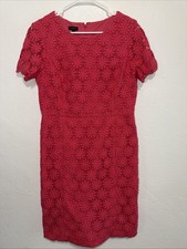 Talbots Kelly Eyelet Sheath Dress Lined Scallop Hem Pink Cotton Size 8