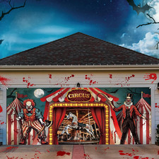 7 X 16 Ft Halloween Garage Door Cover Decoration Evil Circus Garage Door Banner