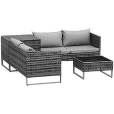 Outsunny Rattan Garden Furniture Set with Storage Table, Cushions Refurbished