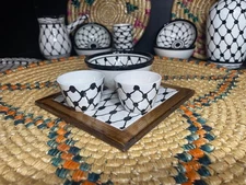 Kuffiyeh Coffee Set of 2 cups with 5 inch Deep Bowl Ceramic Handmade and Hand