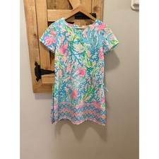 Lilly Pulitzer Donna Romper Coral Bay Blue Pink Floral Shift Dress Shorts Size 6