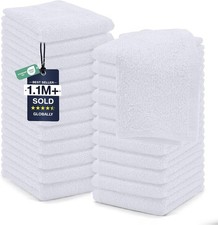 24 Pack Cotton Wash Cloths Set Showering 12x12 White Lighter Weight Quick to