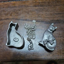 Vintage Torino Pewter Cat Pin Trinket Box Necklace and Kitten Earrings