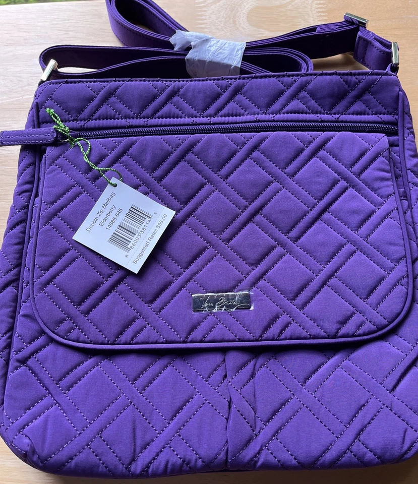 Bolso de Correo Vera Bradley Doble Cremallera Saúco Púrpura Acolchado Patrón Retirado Nuevo con Etiquetas Foto 3 de 4