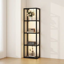 Image of LED Floor Lamp 157cm Black MDF Frame Tempered Glass Shelves Dimmable Warm 3000K