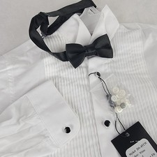Gioberti Kids Boys White Pleated Tuxedo Shirt w Bow Tie Formal Size 5