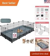 Sturdy 12-Panel Pet Fence with Waterproof Mat - Ideal for Bunnies & Kittens