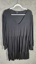 Karen Kane Dress Womens Size 1X Black Tiered Long Puff Sleeve V-Neck Stretch USA