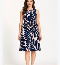 ANN TAYLOR factory navy & blush floral sheath dress with peplum waist size 6
