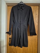  H&M Shirt Dress Size 10 Black Cotton Collared Boyfriend Shirt Dress