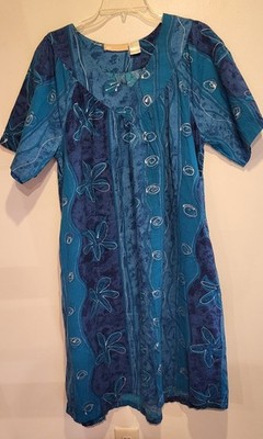 La Cera 100% Cotton Muu Muu Dress Sz Medium Blue Floral