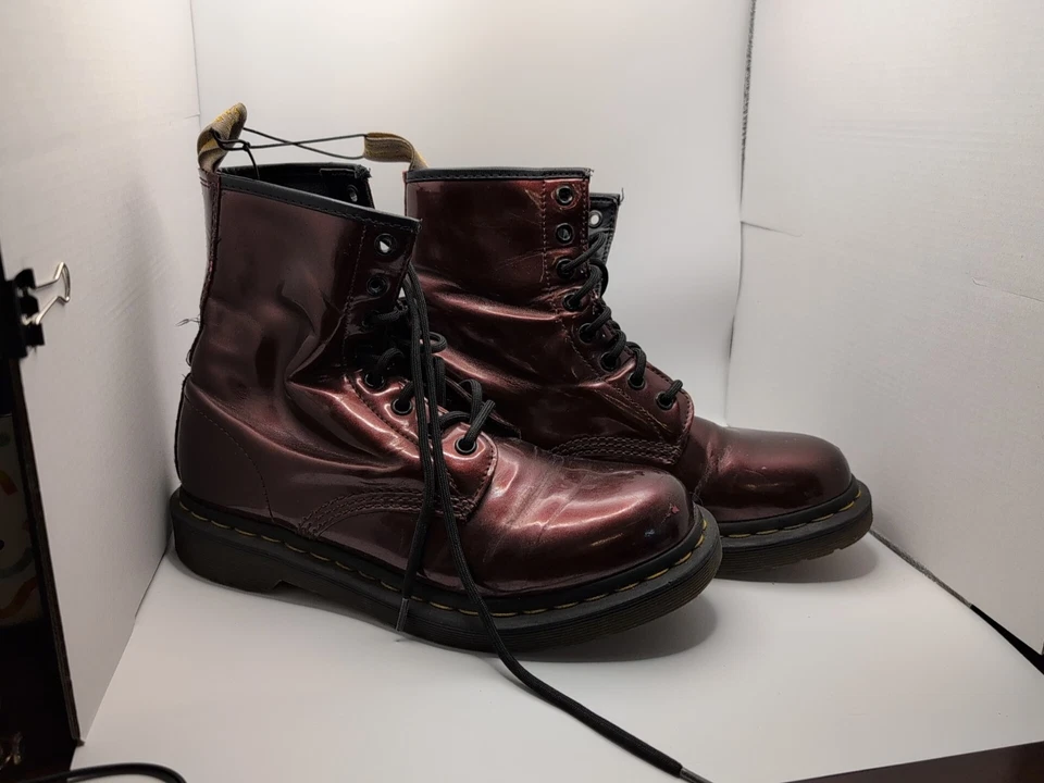 Dr Martens 1460 Vegano Cromo Imitación Cuero Rojo Sangre de Buey Botines Talla US 8 EU 3 Foto 3 de 4