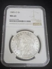 1885 O Morgan Silver Dollar NGC MS 63