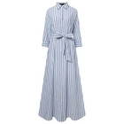 Women'S Clothing Spring Lapel Stripe Button up plus Size Maxi Shirt Dress