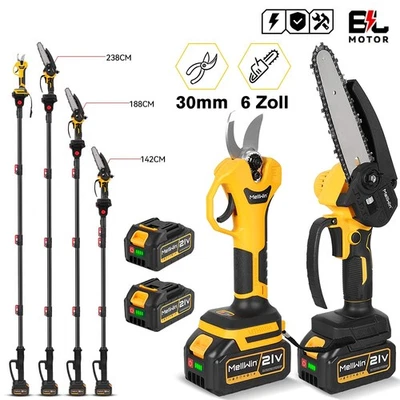 MELLWIN 21V Hochentaster Akku Kettensäge 3IN1 Teleskop Gartenschere Astkettensäge 2 Akku