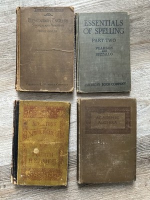 Lot of 4 Vintage Antique Education Learning Reading Books