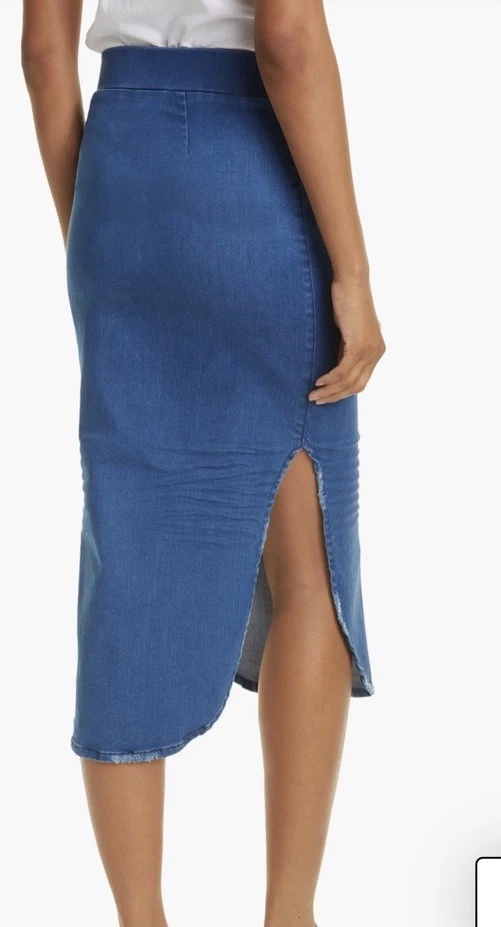 NUEVO SIN ETIQUETAS $268 FRANK & EILEEN Donegal Falda Inolvidable 10 1977 Med Denim Lavado Foto 4 de 4