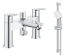GROHE BauLoop Bath Shower Mixer Tap Twin Lever & Tempesta Riser Rail Kit