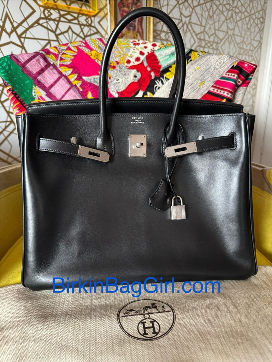 Hermes Birkin 35 Black Box Calf Palladium/Silver Hardware O Stamp