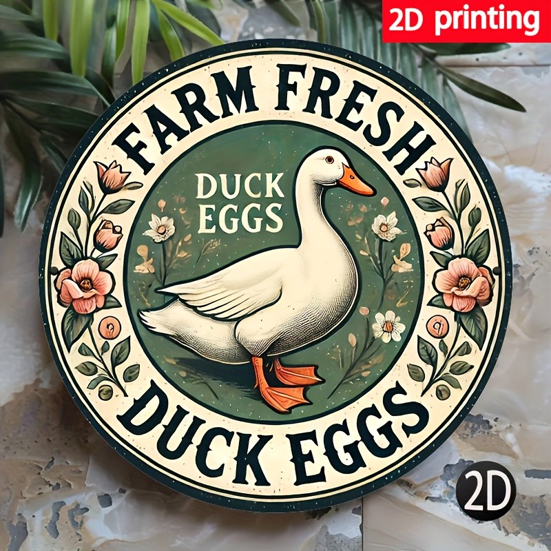 Vintage Farm Fresh Duck Eggs Tin Metal Sign Wall Art Plaque 8x8