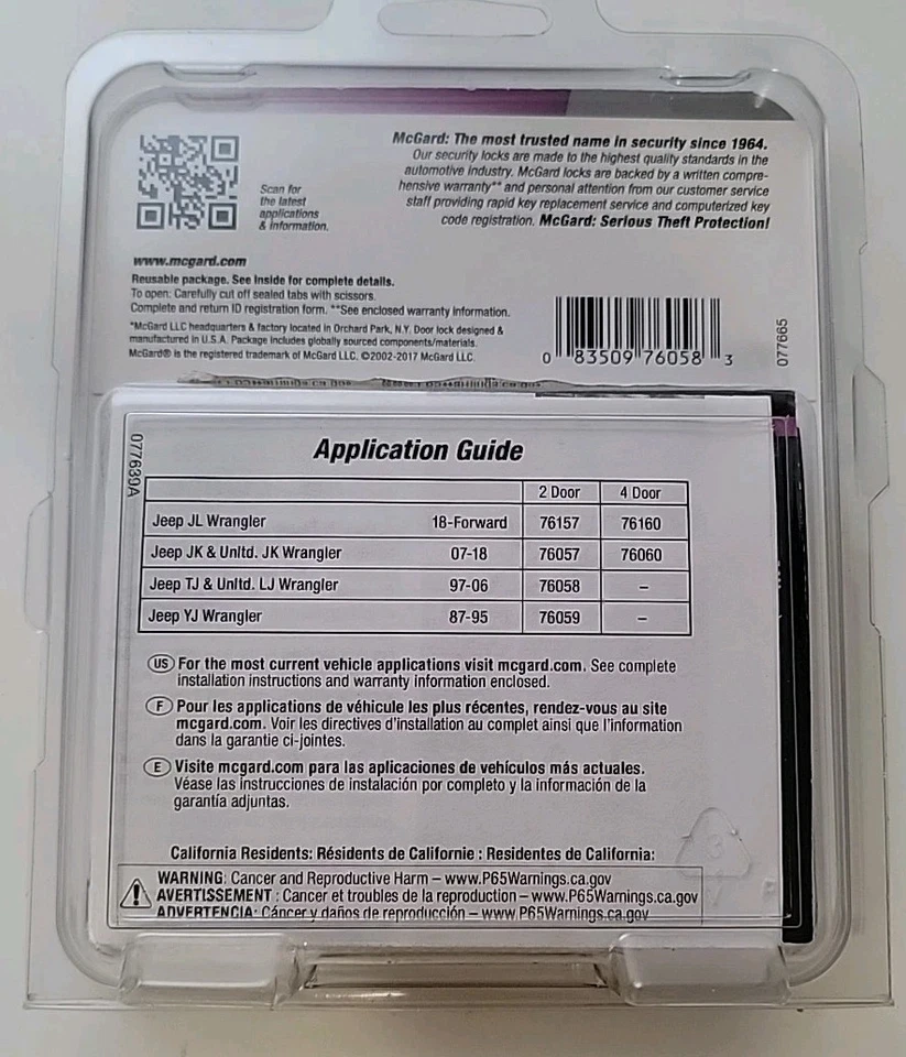 Juego de cerraduras de puerta McGard 76058 Jeep para Jeep Wrangler 1997-2006 TJ/LJ 2 puertas/2 cerraduras Foto 2 de 2