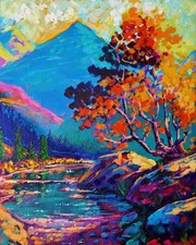 DNFineArt "Autumn Lake" 8" x 10" Original Impressionism Painting on Flat Canvas