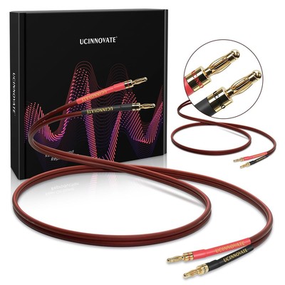 UCINNOVATE 2PK 9.8ft/3m 14AWG Speaker Cable with Gold Banana Plugs Pure Copper