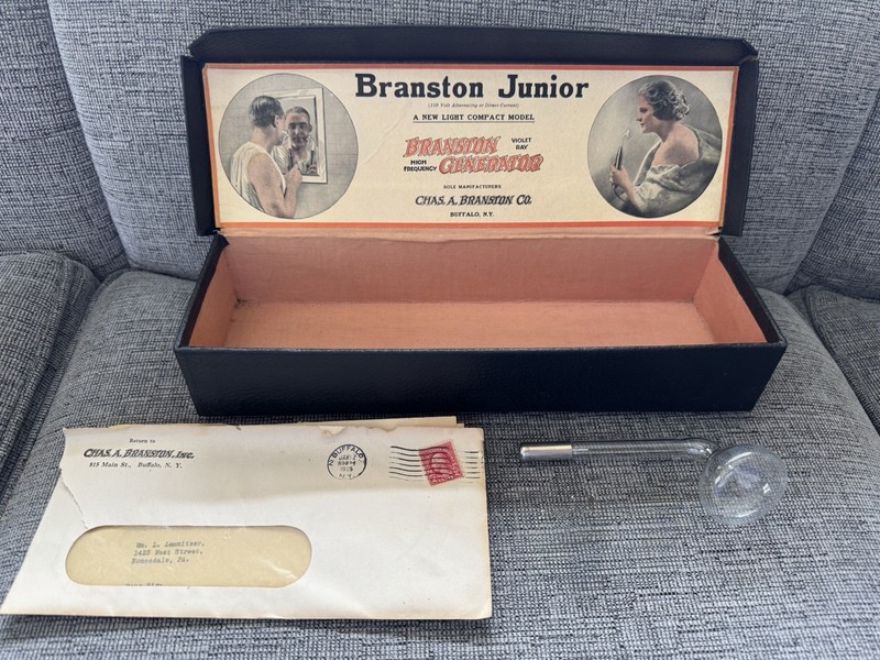 Antique 1925 BRANSTON JR. VIOLET RAY HIGH FREQUENCY GENERATOR With Papers