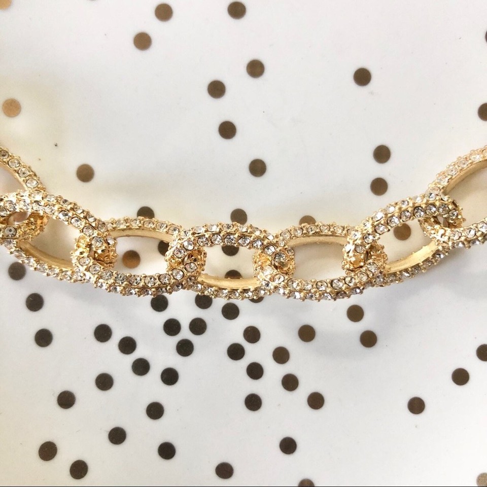J Crew Gold Chainlink Embellished Pave Crystals Bracelet New With tags