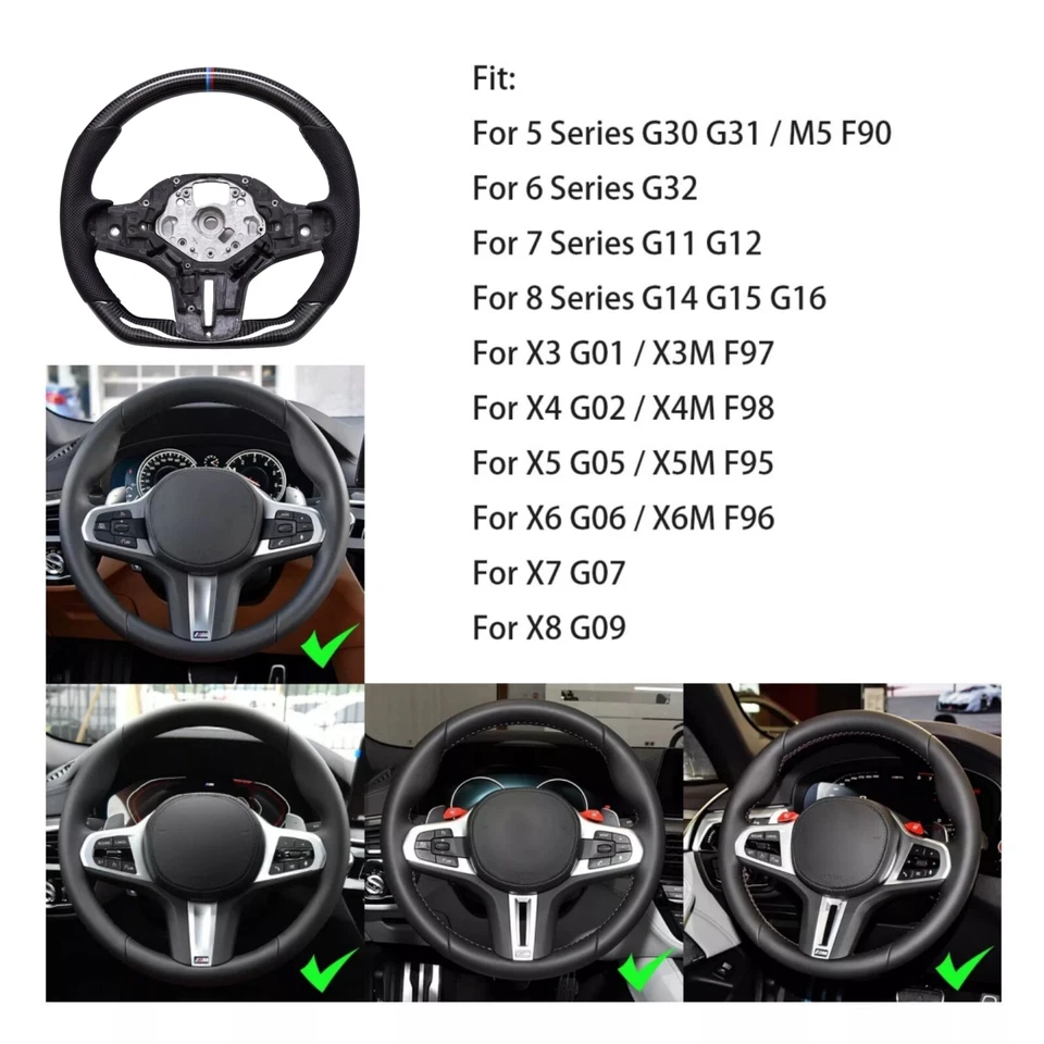 🔥Real Carbon Fiber Sport Steering Wheel Fit BMW G30 540i X7 G05 X5 X6 M5 M8 USA Foto 3 de 4
