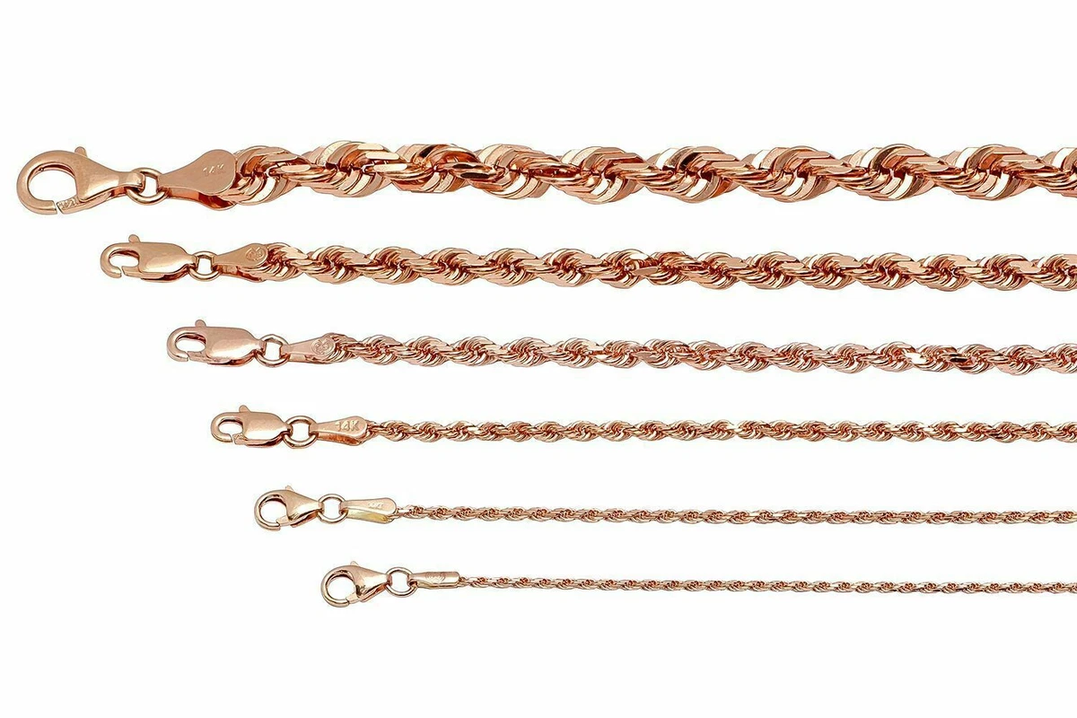 14K Rope 1.5MM - 4MM Gold Chain Necklace For Men And Women- 16-30, Lobster  Clasp